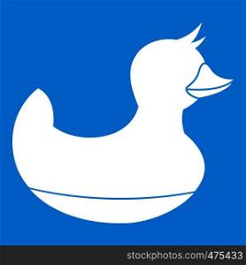 Black duck toy icon white isolated on blue background vector illustration. Black duck toy icon white
