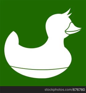 Black duck toy icon white isolated on green background. Vector illustration. Black duck toy icon green