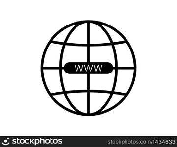 Black earth or globe icon with www. Planet illustration with network symbol. World wide web symbol in earth sign. Isolated computer element. Connect technology using www. Vector EPS 10