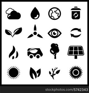 Black ecology icons | vector icon collection