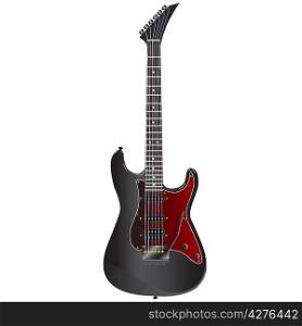 Black electric guitar on a white background