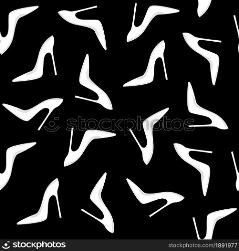 Black elegant fashilonable high heeled women shoes on white background. Seamless pattern. Vector illustration