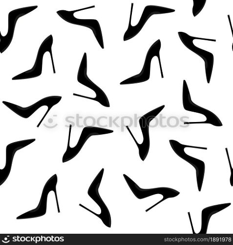 Black elegant fashilonable high heeled women shoes. Seamless pattern. Vector illustration