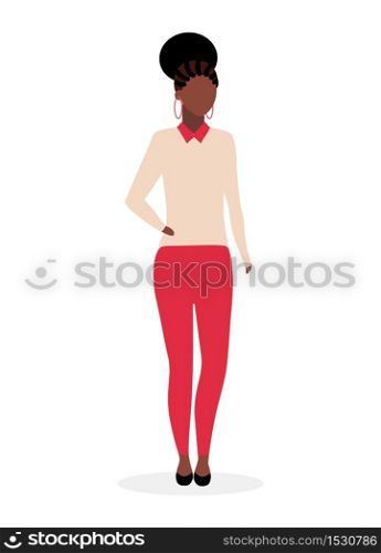 Black elegant woman flat vector illustration. Afro american business lady with dreads tail hairstyle cartoon character isolated on white background. Dark skinned girl. Female international student