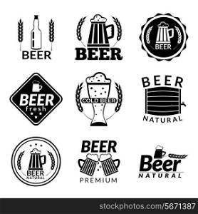 Black emblems of beer alcohol bar and pub isolated vector illustration