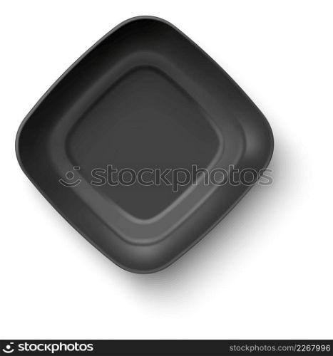 Black empty plate. Realistic flat lay mockup isolated on white background. Black empty plate. Realistic flat lay mockup