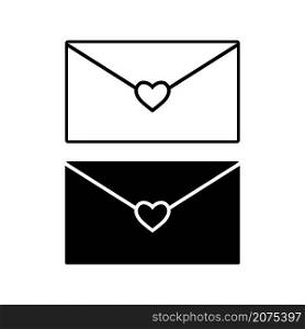 Black envelope and heart icon on a white background.