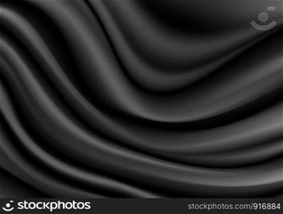 Black fabric satin wave background texture vector illustration.