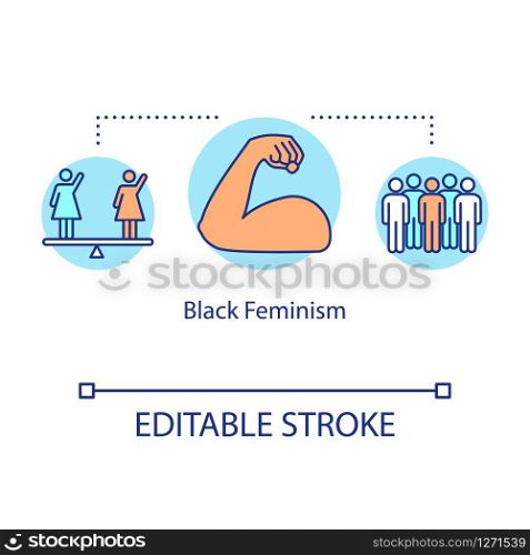 Black feminism concept icon. Gender and racial equality movement, african american women empowerment thin line illustration. Vector isolated outline RGB color drawing. Editable stroke