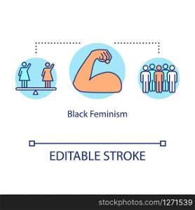 Black feminism concept icon. Gender and racial equality movement, african american women empowerment thin line illustration. Vector isolated outline RGB color drawing. Editable stroke
