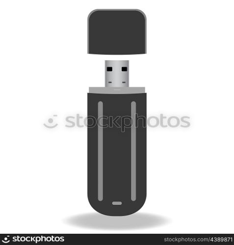 Black flash drive isolated on the white background. Vector illustration.