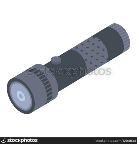 Black flashlight icon. Isometric of black flashlight vector icon for web design isolated on white background. Black flashlight icon, isometric style