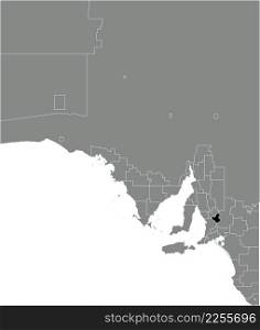 Black flat blank highlighted location map of the BAROSSA COUNCIL AREA inside gray administrative map of areas of the Australian state of South Australia