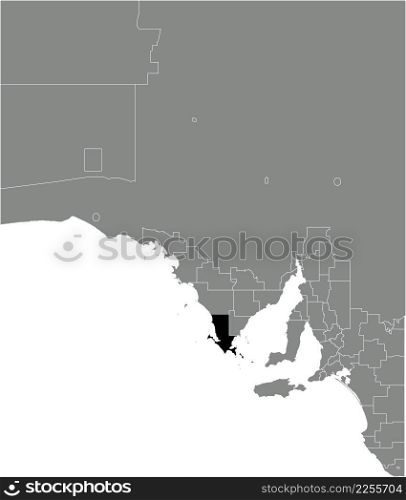 Black flat blank highlighted location map of the DISTRICT COUNCIL OF LOWER EYRE PENINSULA AREA inside gray administrative map of areas of the Australian state of South Australia