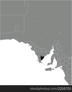 Black flat blank highlighted location map of the DISTRICT COUNCIL OF TUMBY BAY AREA inside gray administrative map of areas of the Australian state of South Australia
