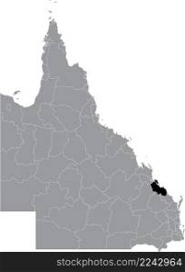 Black flat blank highlighted location map of the GLADSTONE REGION AREA inside gray administrative map of areas of the Australian state of Queensland, Australia