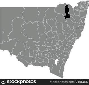 Black flat blank highlighted location map of the GWYDIR SHIRE AREA inside gray administrative map of districts of Australian state of New South Wales, Australia