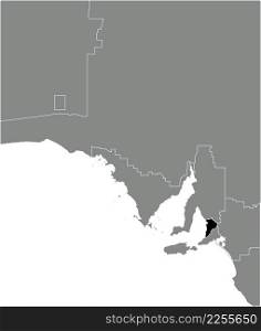 Black flat blank highlighted location map of the METROPOLITAN ADELAIDE REGION inside gray administrative map of regions of the Australian state of South Australia