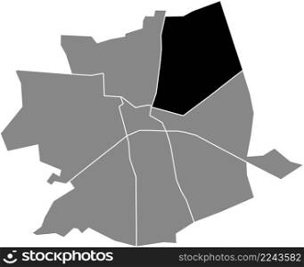 Black flat blank highlighted location map of the NOORDOOST DISTRICT inside gray administrative map of Apeldoorn, Netherlands