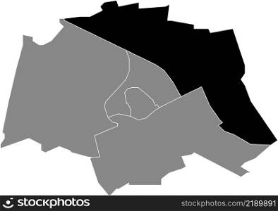Black flat blank highlighted location map of the OOST DISTRICT inside gray administrative map of Groningen, Netherlands