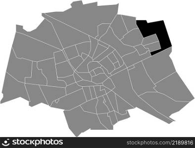 Black flat blank highlighted location map of the RUISCHERBRUG NEIGHBORHOOD inside gray administrative map of Groningen, Netherlands