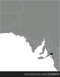 Black flat blank highlighted location map of the RURAL CITY OF MURRAY BRIDGE AREA inside gray administrative map of areas of the Australian state of South Australia
