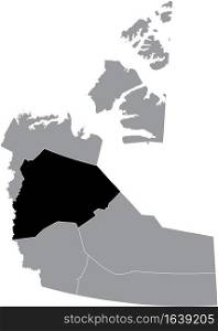 Black flat blank highlighted location map of the SAHTU REGION Region inside gray administrative map of the Canadian territory of Northwest Territories, Canada