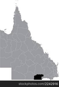 Black flat blank highlighted location map of the SHIRE OF BALONNE AREA inside gray administrative map of areas of the Australian state of Queensland, Australia