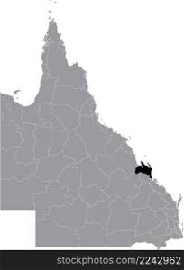 Black flat blank highlighted location map of the SHIRE OF LIVINGSTONE AREA inside gray administrative map of areas of the Australian state of Queensland, Australia