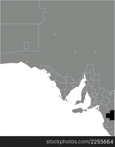 Black flat blank highlighted location map of the TATIARA DISTRICT COUNCIL AREA inside gray administrative map of areas of the Australian state of South Australia