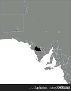 Black flat blank highlighted location map of the WUDINNA DISTRICT COUNCIL AREA inside gray administrative map of areas of the Australian state of South Australia