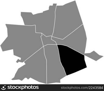 Black flat blank highlighted location map of the ZUIDOOST DISTRICT inside gray administrative map of Apeldoorn, Netherlands