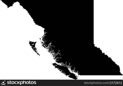 Black flat blank vector administrative map of the Canadian province of BRITISH COLUMBIA, CANADA