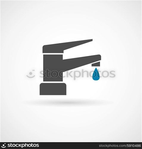 Black flat silhouette bathroom faucet icon isolated on white background vector illustration. Faucet Icon Flat