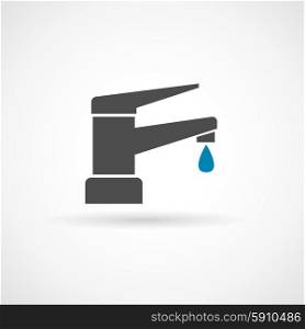 Black flat silhouette bathroom faucet icon isolated on white background vector illustration. Faucet Icon Flat