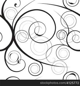 Black floral swirl white background with seamless pattern