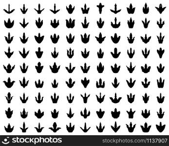 Black footprint of dinosaurs on a white background, vector