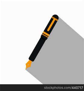 Black fountain pen icon. Flat illustration of black fountain pen vector icon for web on white background. Black fountain pen icon, flat style
