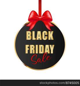  Black Friday banner with black frame and red bow. Shopping promotion poster.Discount special off design banner. Isolated on white background. Vector illustration