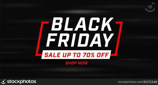 Black Friday banner with sale up to 70 percent price off. Marketing promotion material template with weekend discount announcement and shop now advertising. Poster, placard layout vector illustration. Black Friday banner with sale up to 70 percent off