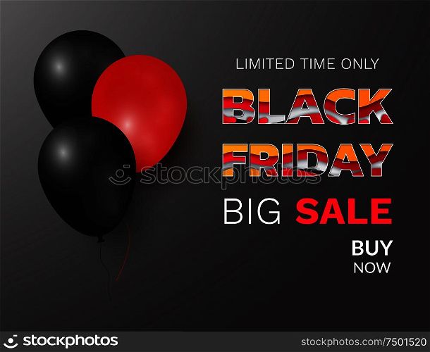 Black Friday festive special offer, big sale, balloons. Autumn holidays price reduction, discount for all goods, shopping banner vector illustration. Black Friday Festive Offer, Big Sale, Balloons