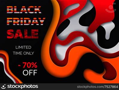 Black Friday final discounts vector. Sale, special discount 70 percent off, promo poster with 3D effects, best offer, flyer info about price reduction. Black Friday Final Discounts Vector. Special Sale