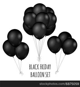 Black Friday flight rubber balloons bouquet. Black Friday flight rubber Balloons bouquet isolated on white background shopping sale grand opening entertainment symbol. Vector illustration