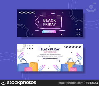 Black Friday Give Big Discount Sale Horizontal Banner Cartoon Hand Drawn Templates Illustration