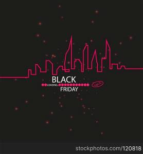 Black Friday. Great sale. Text and banner on the background of a large red flash with luminous dust. Cover for the project. Vector illustration. Progress loading bar.. Black Friday. Great sale. Text and banner on the background of a large red flash with luminous dust. Cover for the project. Vector illustration. Progress loading bar