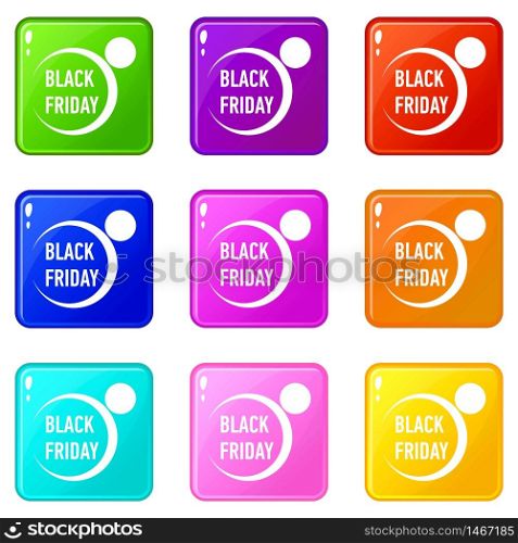Black friday icons set 9 color collection isolated on white for any design. Black friday icons set 9 color collection