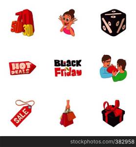 Black friday icons set. Cartoon illustration of 9 black friday vector icons for web. Black friday icons set, cartoon style