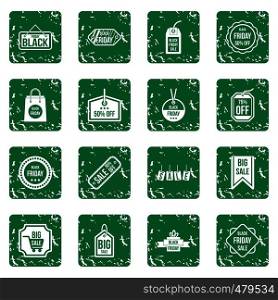 Black Friday icons set in grunge style green isolated vector illustration. Black Friday icons set grunge