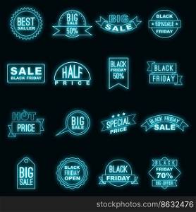 Black Friday icons set in neon style. Black Friday labels and badges set collection vector illustration. Black Friday icons set vector neon