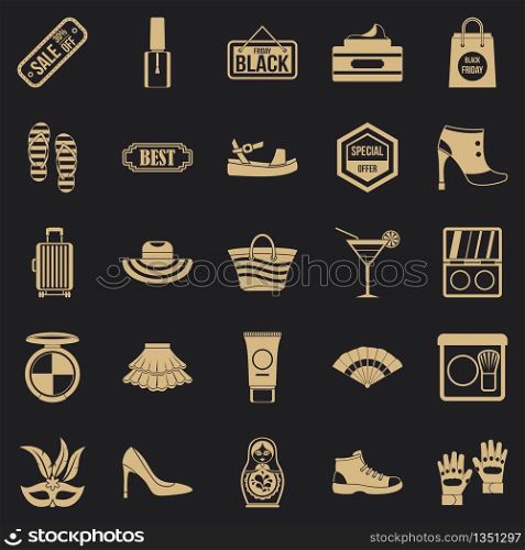Black friday icons set. Simple set of 25 black friday vector icons for web for any design. Black friday icons set, simple style